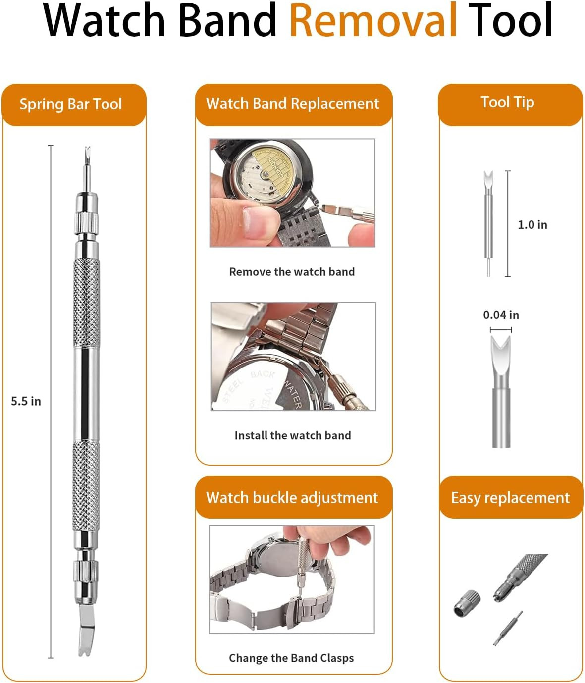 Watch Link Removal Kit: Professional Watch Strap Adjustment Tool Band Replacemen