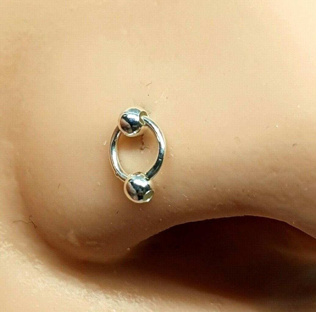 Double Ball Nose Stud Ring 925 Sterling Silver Ball Stay Piercing Body Jewellery
