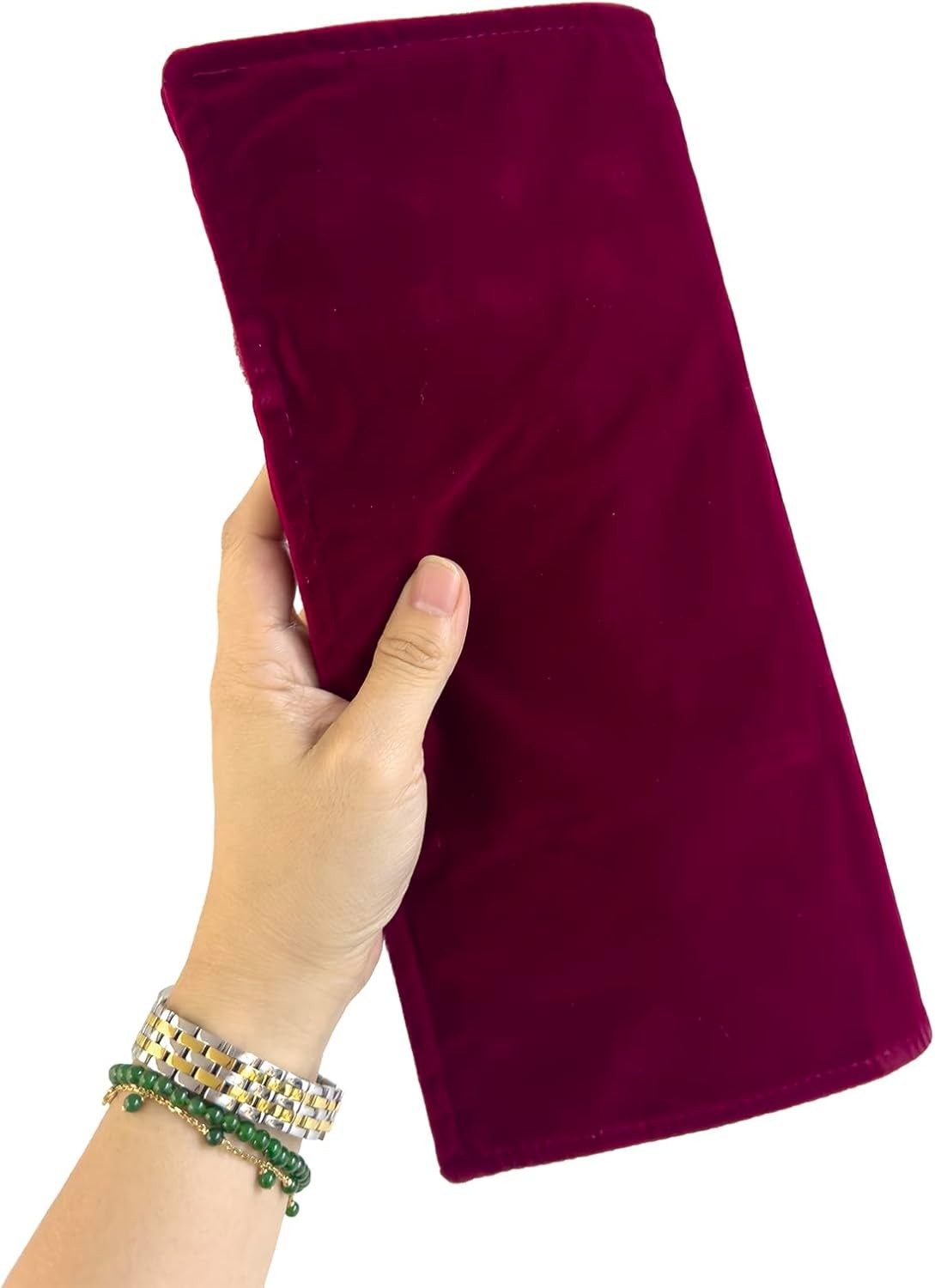 UnionPlus Velvet Travel Jewelry Roll Bag Organizer for Medium, Burgundy