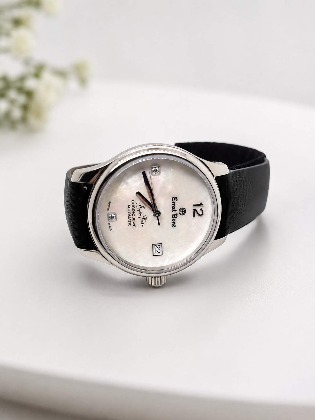 Ernst Benz Custom Sophia Fiori Chrono White MOP Dial Black Silk Strap Watch