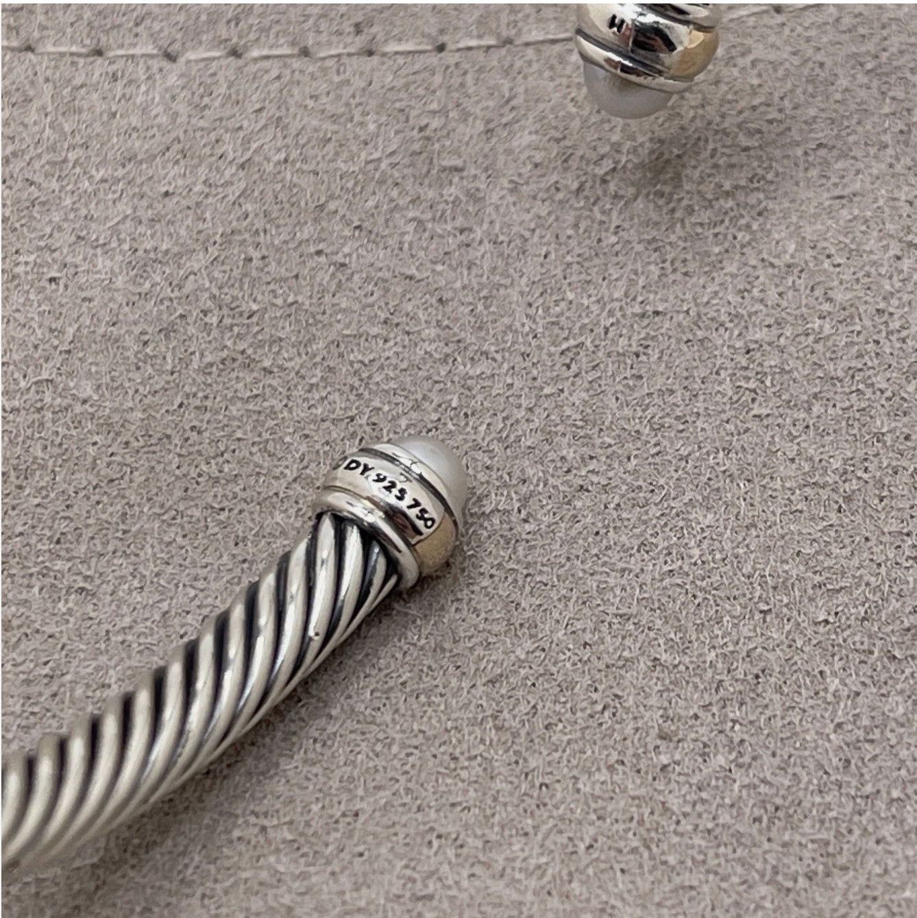 David 4mm Cable 925 Sterling Silver Pearls and 18K Yellow Gold Bracelet