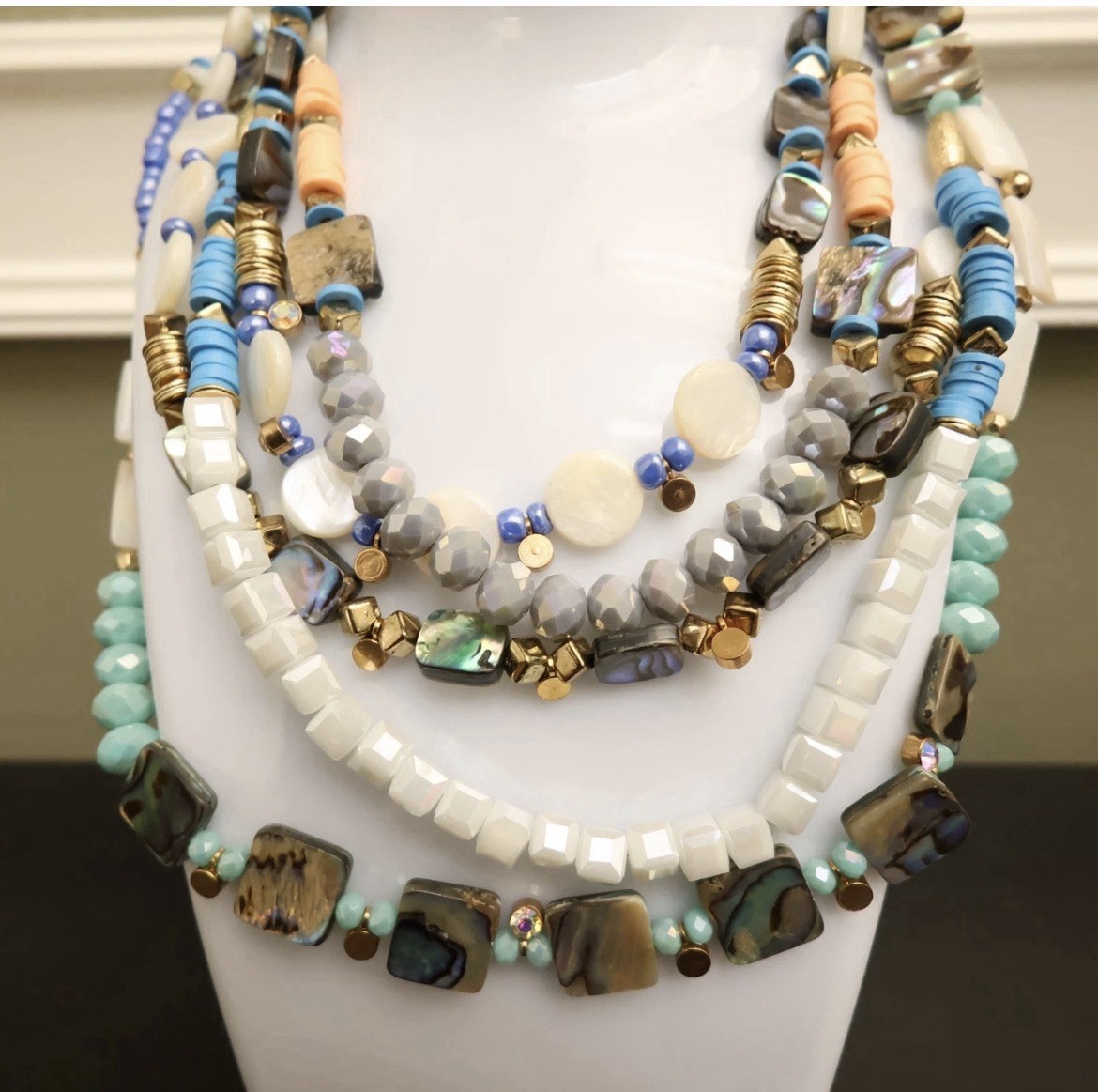 INC International Concepts necklace colorful beaded layers goldtone signed