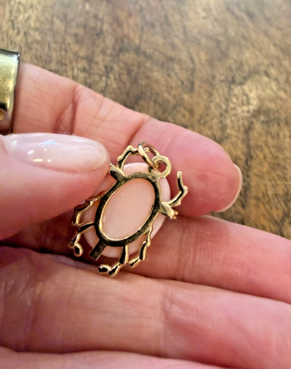 Jane Win Protect Pink Jade Scarab Pendant in Solid Gold