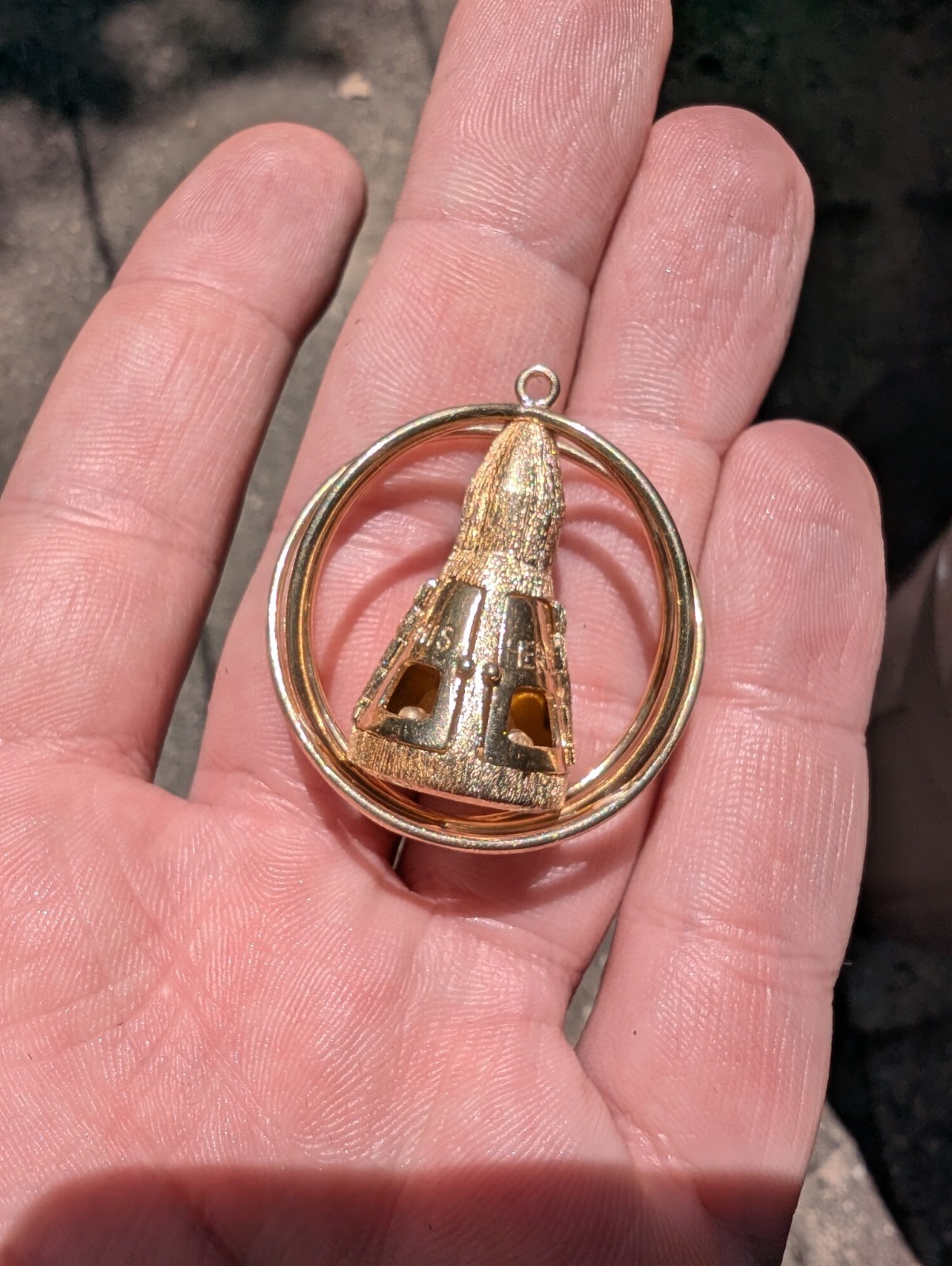 Vintage 14k Gold Mechanical Gemini Space Capsule Charm Pendant Heavy 19g+ NASA