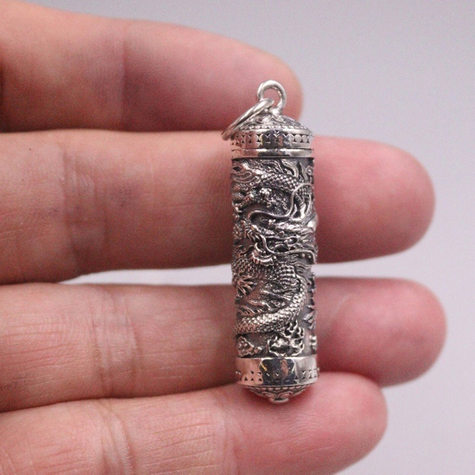 S925 Sterling Silver Pendant For Men Dragon Pillar Vintage Silver Pendant Gift