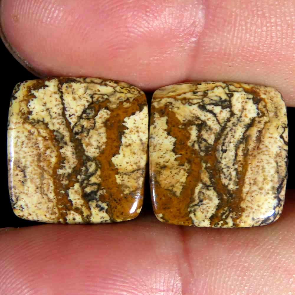 18.00Cts.100%Natural Designer Picture Jasper Cushion 15x15x3mm cab Pair Gemstone