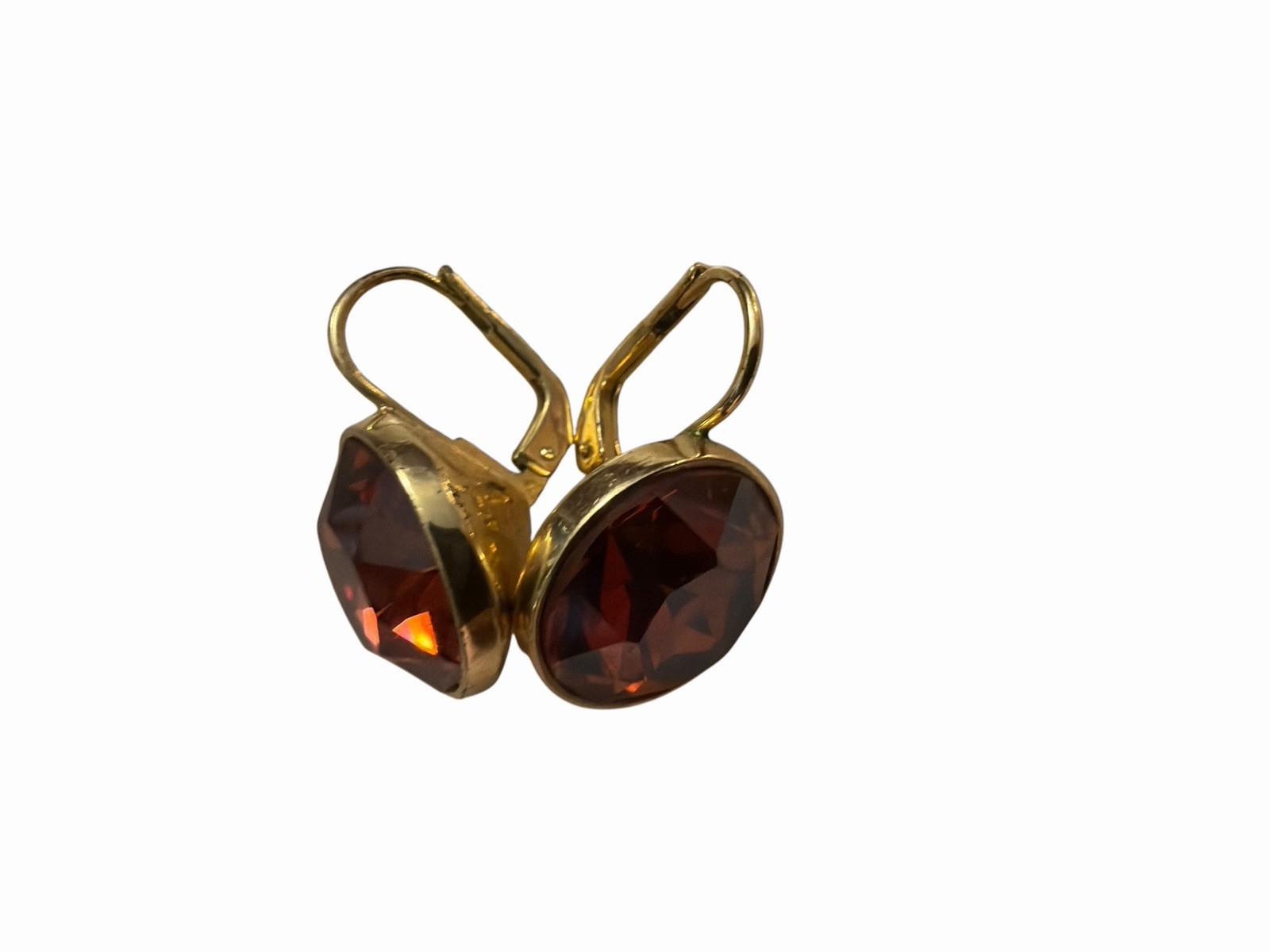 Swarovski Element Drop Earrings 12.7 mm Round Amber Brown earrings Leverback