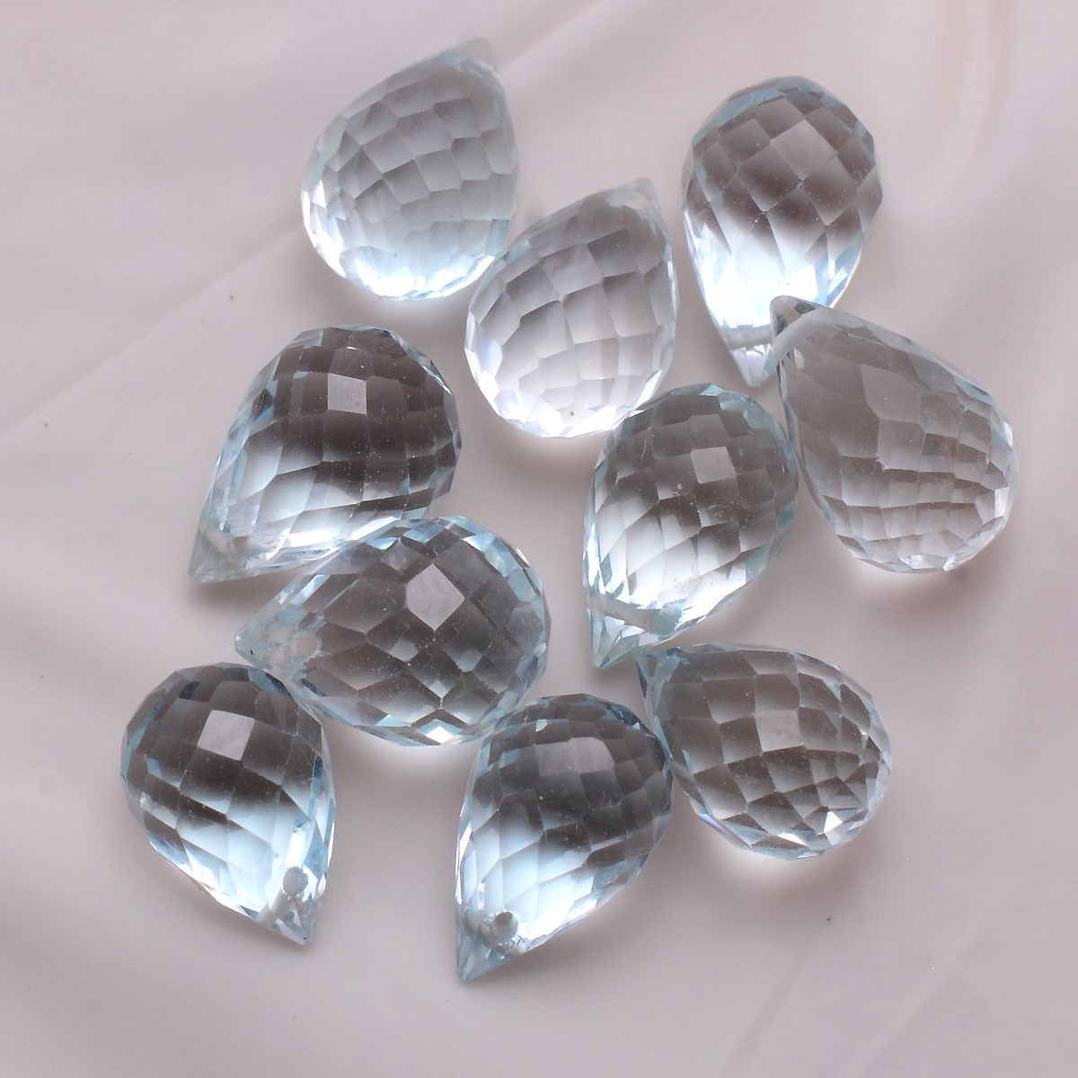 10 Pcs Natural Blue Topaz 6mm-8mm Untreated Briolette Drilled Loose Gemstones