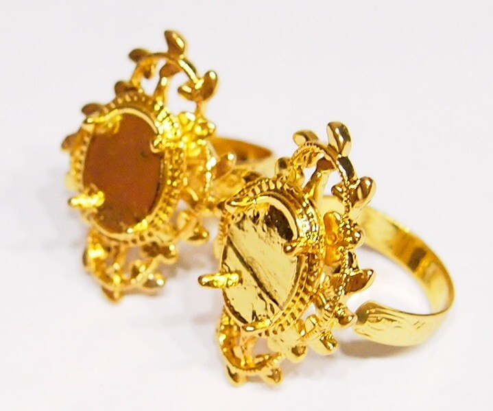 6 – 14x10mm Shiny Gold Victorian Deco Loop & Leaves Adjustable Ring Settings