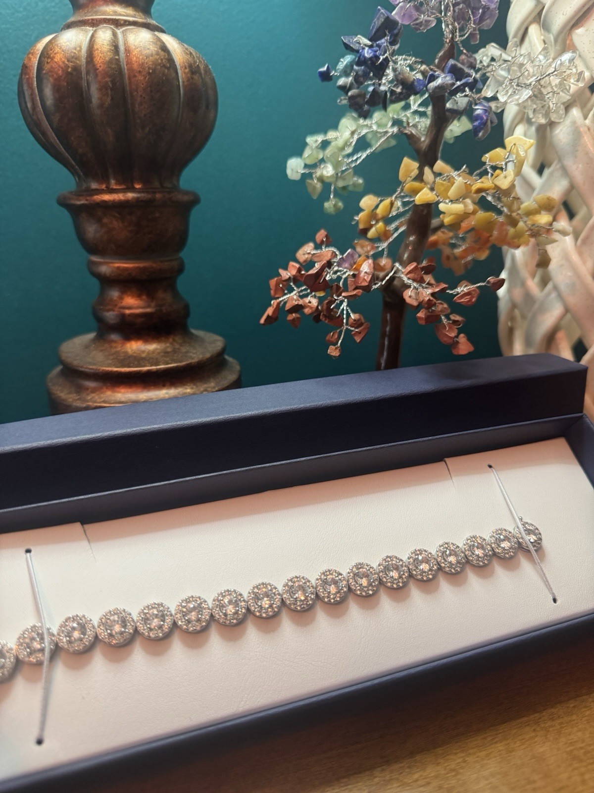 Lab-Created White Sapphire Round Cut Halo Tennis Bracelet Silver