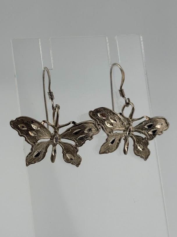 925 STERLING SILVER DIAMOND CUT BUTTERFLY EARRINGS 1.25″ CHANGE GROWTH 2886