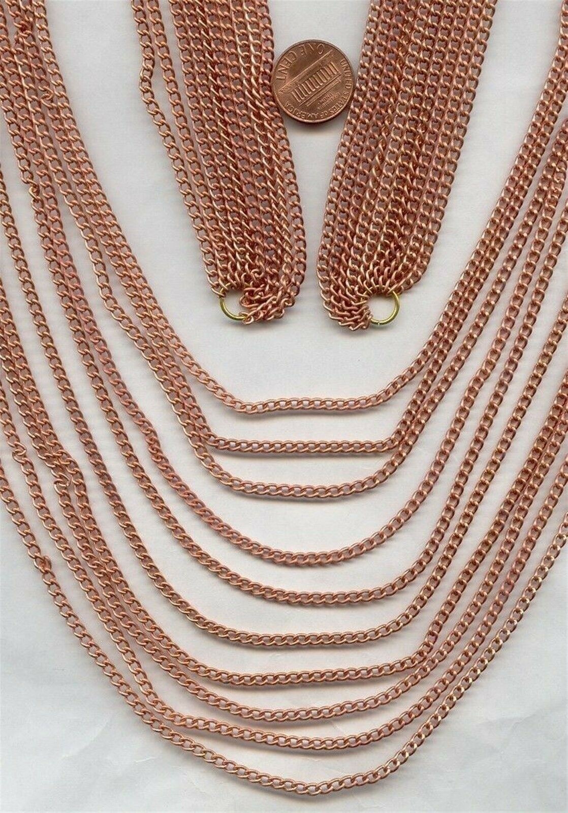 VINTAGE COPPER COATED GRADUATED 10 STRAND 32” JUMP RINGED CHAIN BIB SECTION N67
