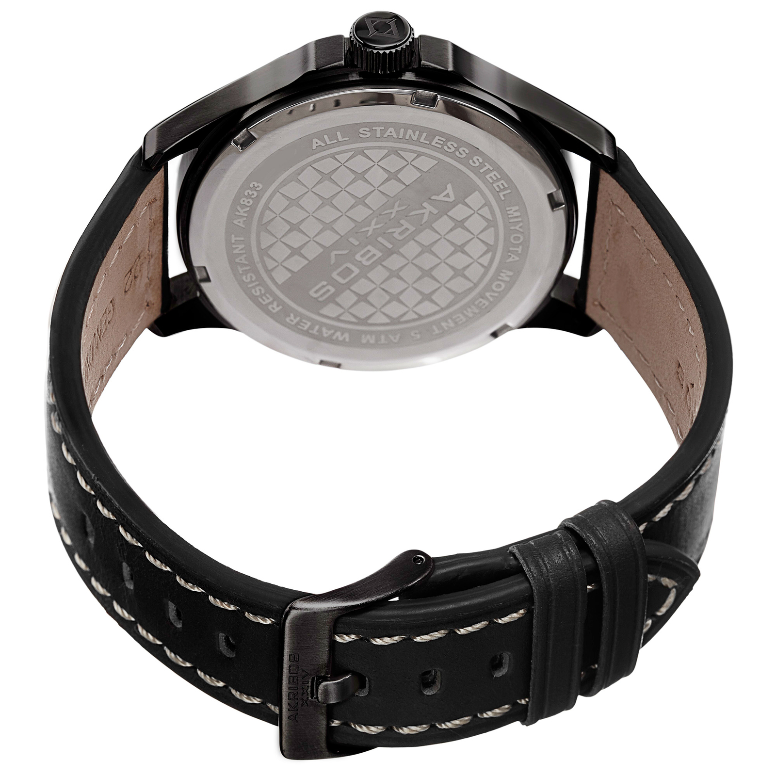 New Men’s Akribos XXIV AK833WT Easy-to-Read Quartz Date Black Leather Watch