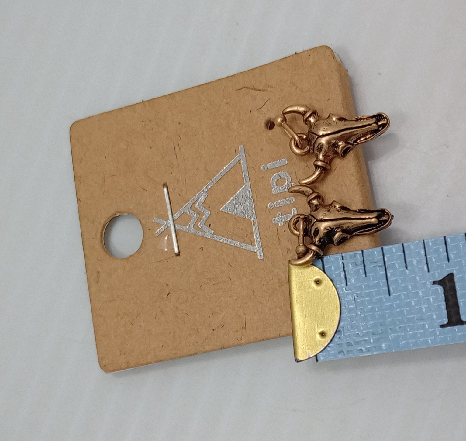 Tipi Western Bull Skull Earrings Gold Tone Dangle Boutique Style Pierced