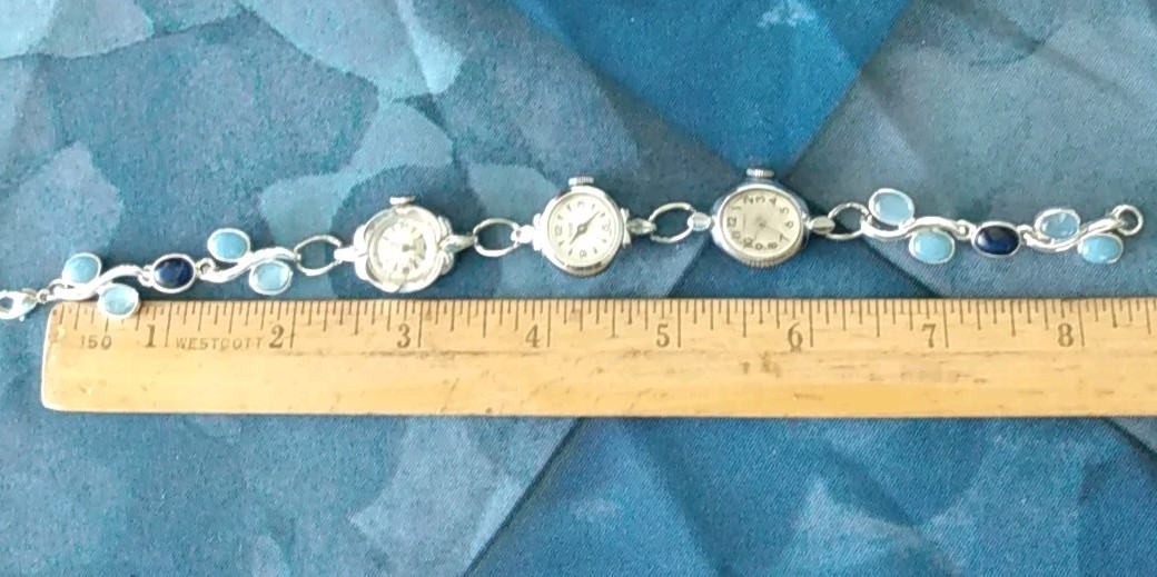 Vintage Bracelet Made With 3 Silver Tone Watches One Of A Kind Steampunk 8 Inch