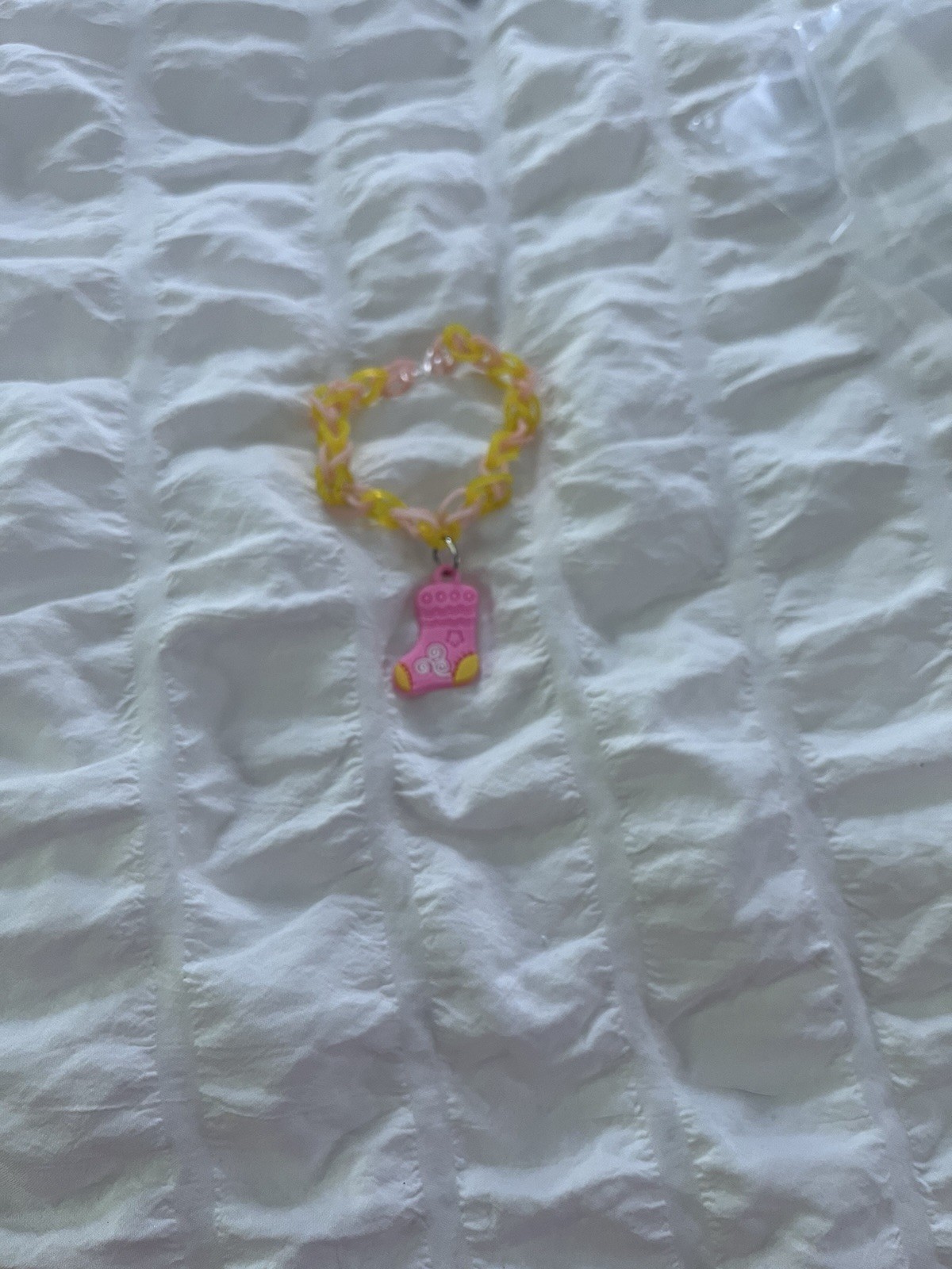 Unisex Kids Yellow & Pink Rubber Braided Charm Bracelet, Boot Dangle