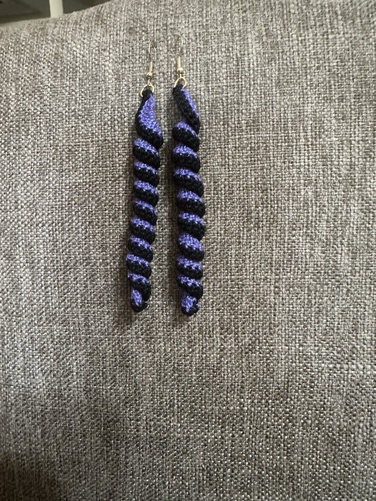 Black And Purple Crochet Spiral Earrings/Handmade Boho Dangling Gift Earrings