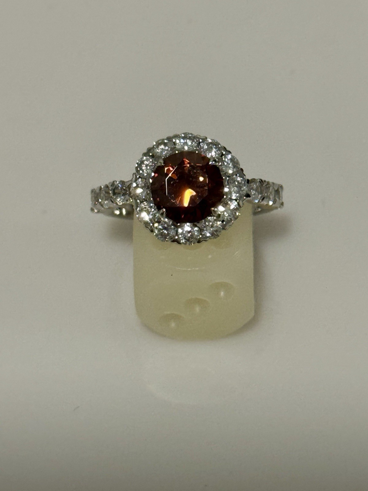 Cognac Brown/red Zircon Ring Size With Cz Accent Stones Sterling Silver Rhodium