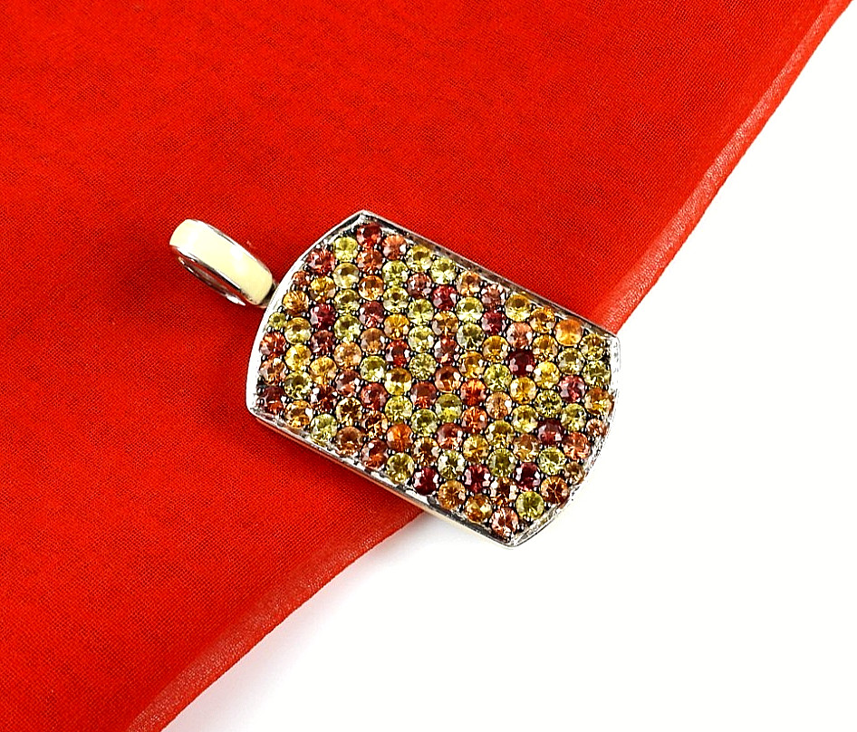 EFFY BH 925 Sterling Silver Multi Gemstone Pave Dog Tag Pendant Signed Jewelry