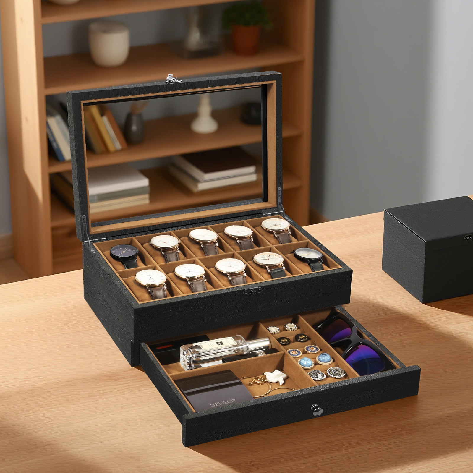 6-8-10-12 Slot Watch Box Solid Wood Watch Display Case Glass Lid Watch Holder