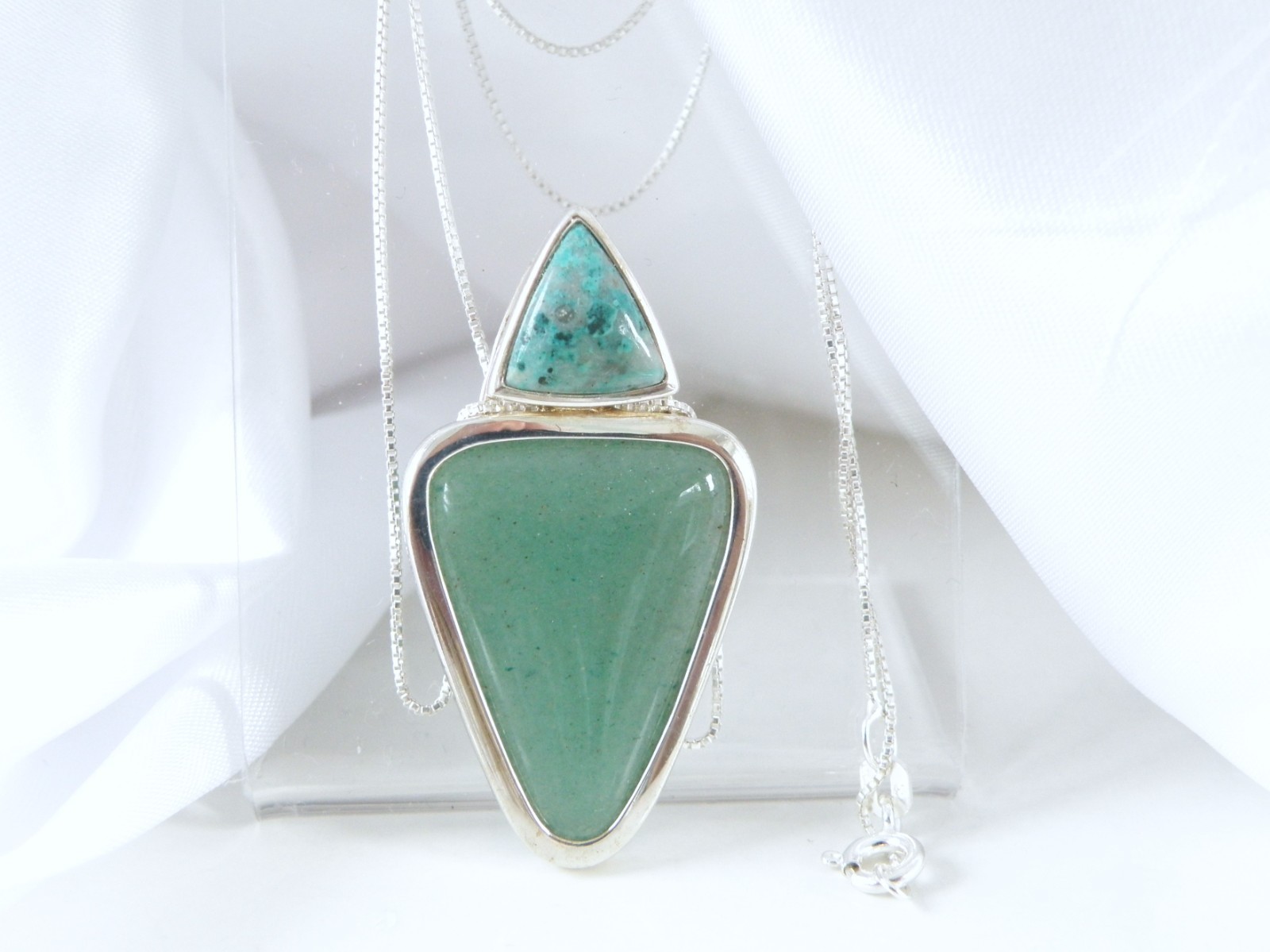 Vintage Sterling Silver 925 Aventurine Modern Slide Pendant Necklace