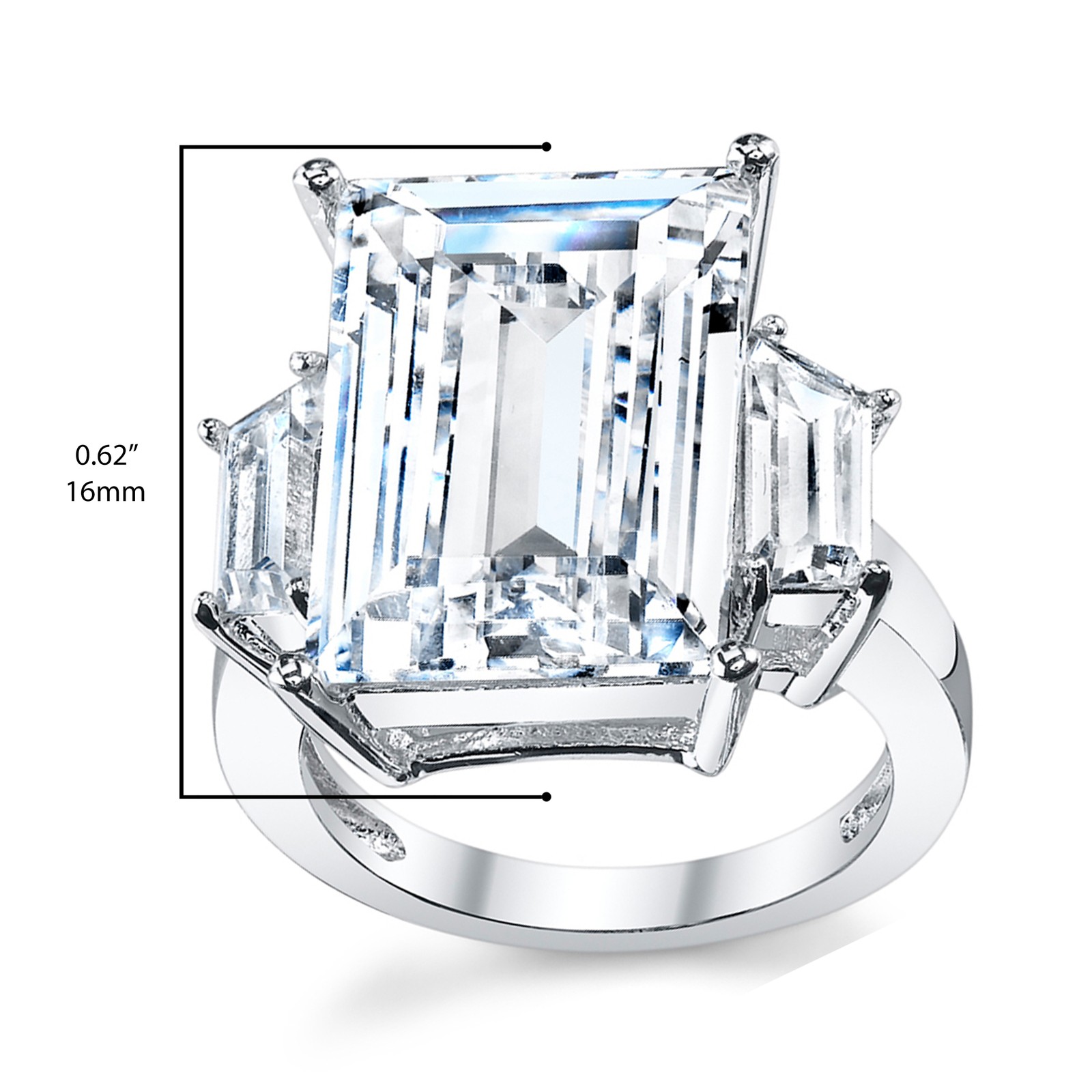 Kim Kardashian Sterling Silver Engagement Wedding Ring Large Carat Emerald CZ