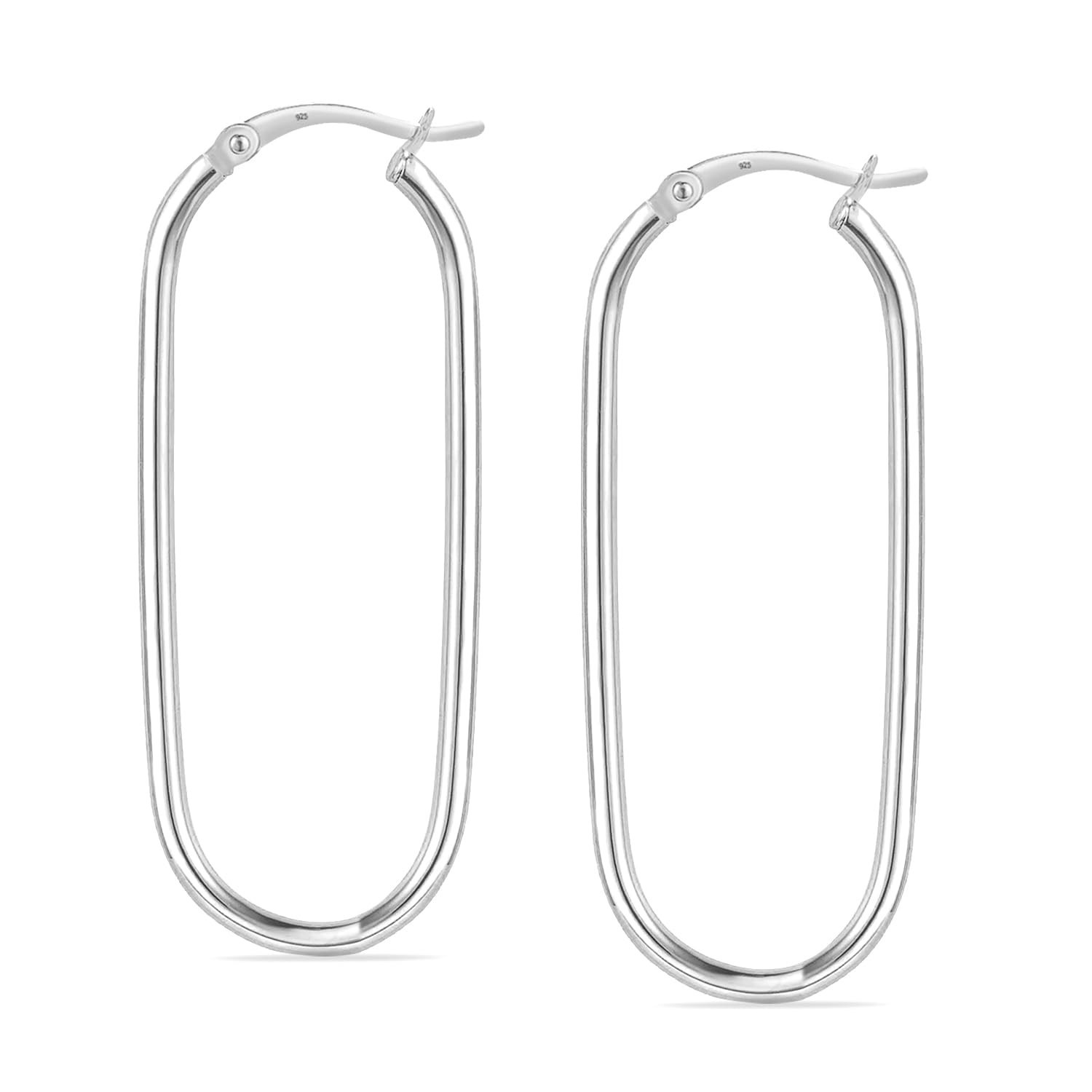 925 Sterling Silver Post Oval Lightweight Large Hoop Earrings for Women 52 mm