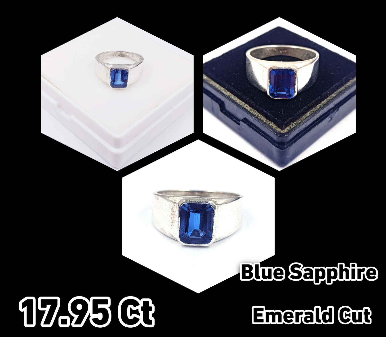 Blue Sapphire 17.95 Ct Certified Gems Real 925 Sterling Silver Ring NSL