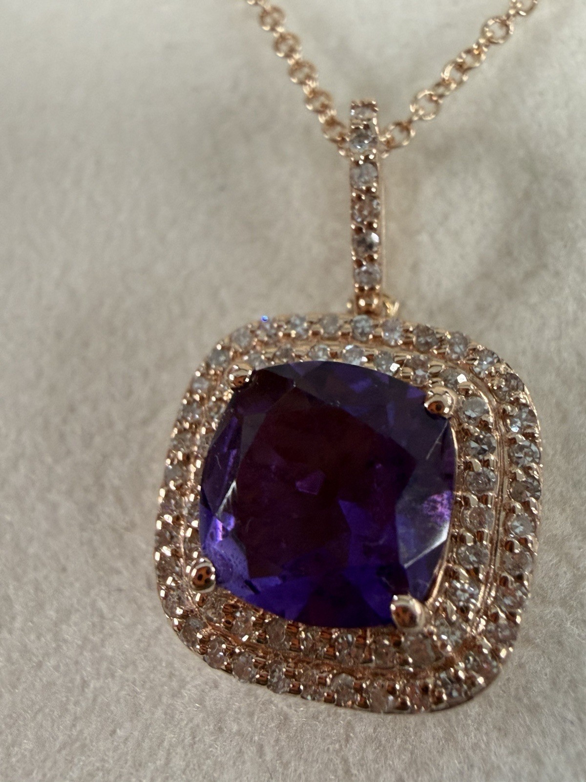 EFFY 14K Rose Gold Pendant Necklace Amethyst Diamonds 16″ & 18″