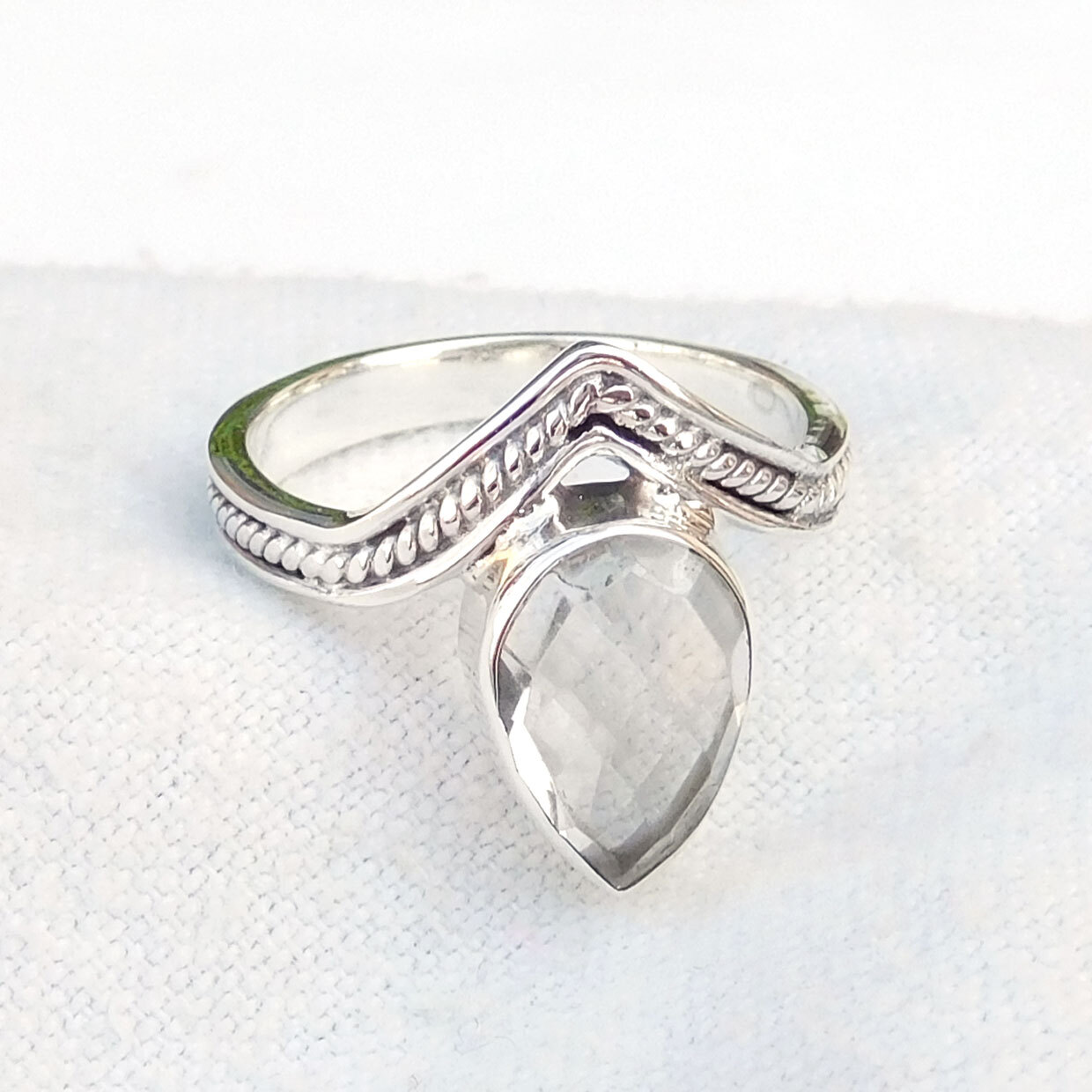 Hadnmade 925 Sterling Silver Ring Natural clear quartz Crystal quartz Ring-HR059