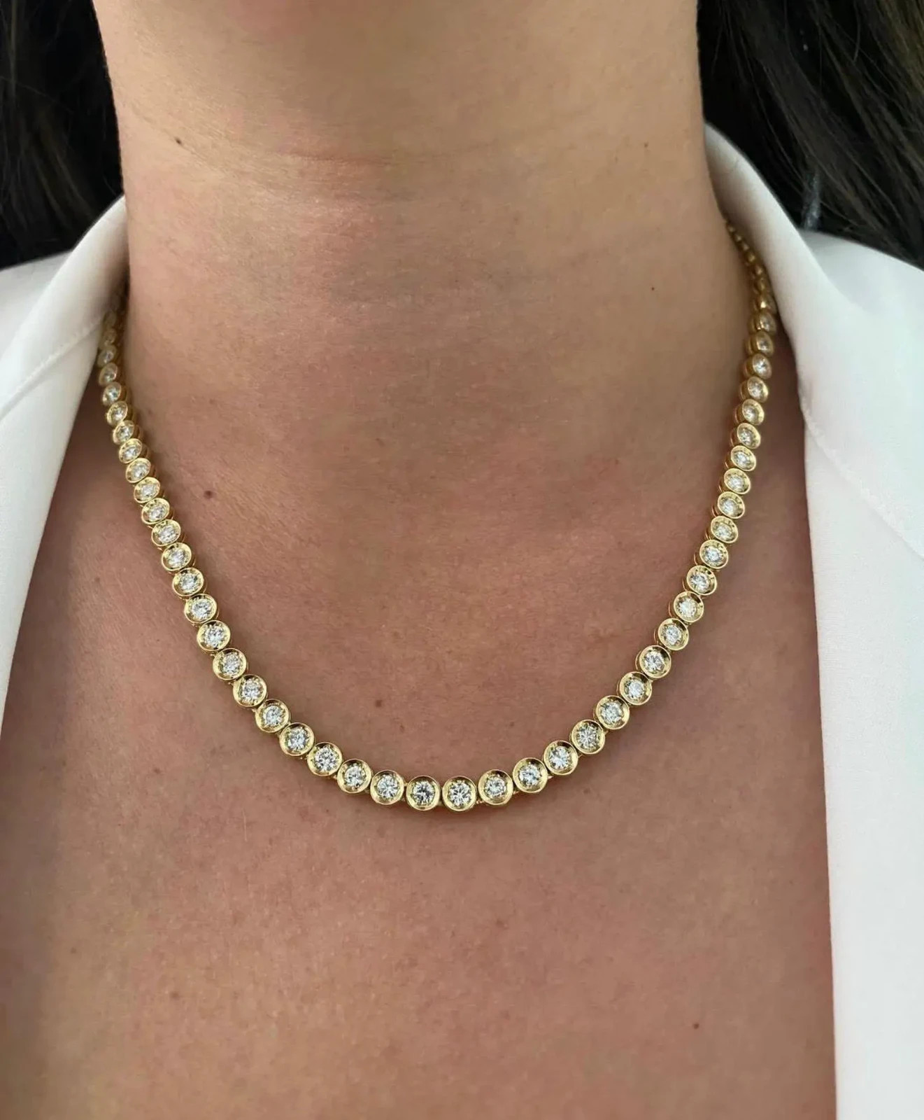 20.00Ct Lab Created Bezel Set Diamond Tennis Necklace 14k Yellow Gold Plated 16″