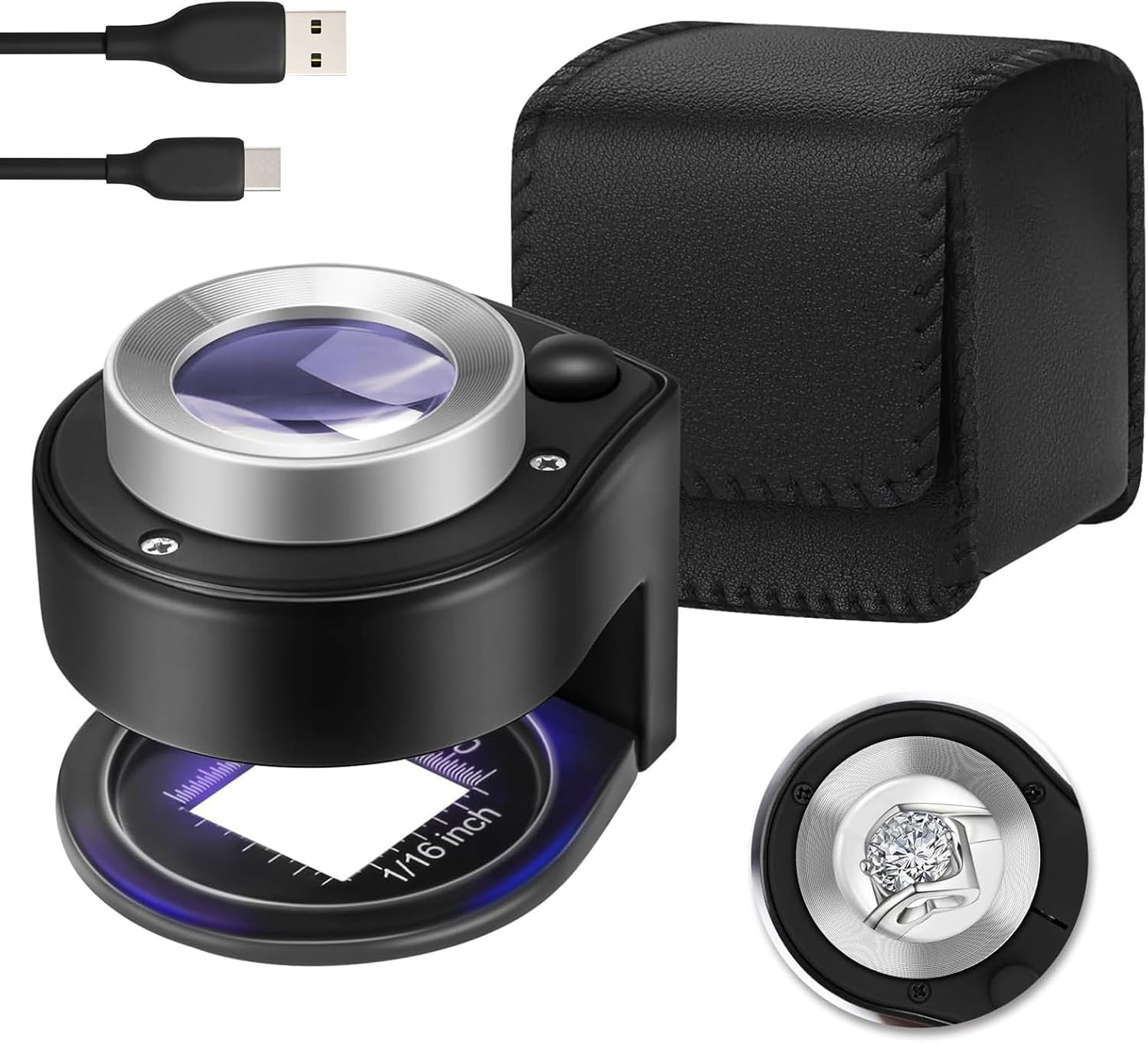 45X Jewelry Magnifier with 6 Light, Rechargeable Desktop Portable Coin Magnifier