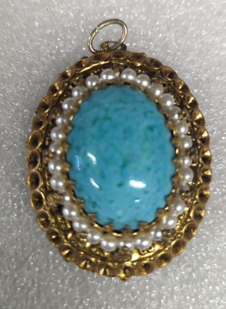 Statement Pendant Light Blue Turquoise Colored Stone(Unknown Stone)