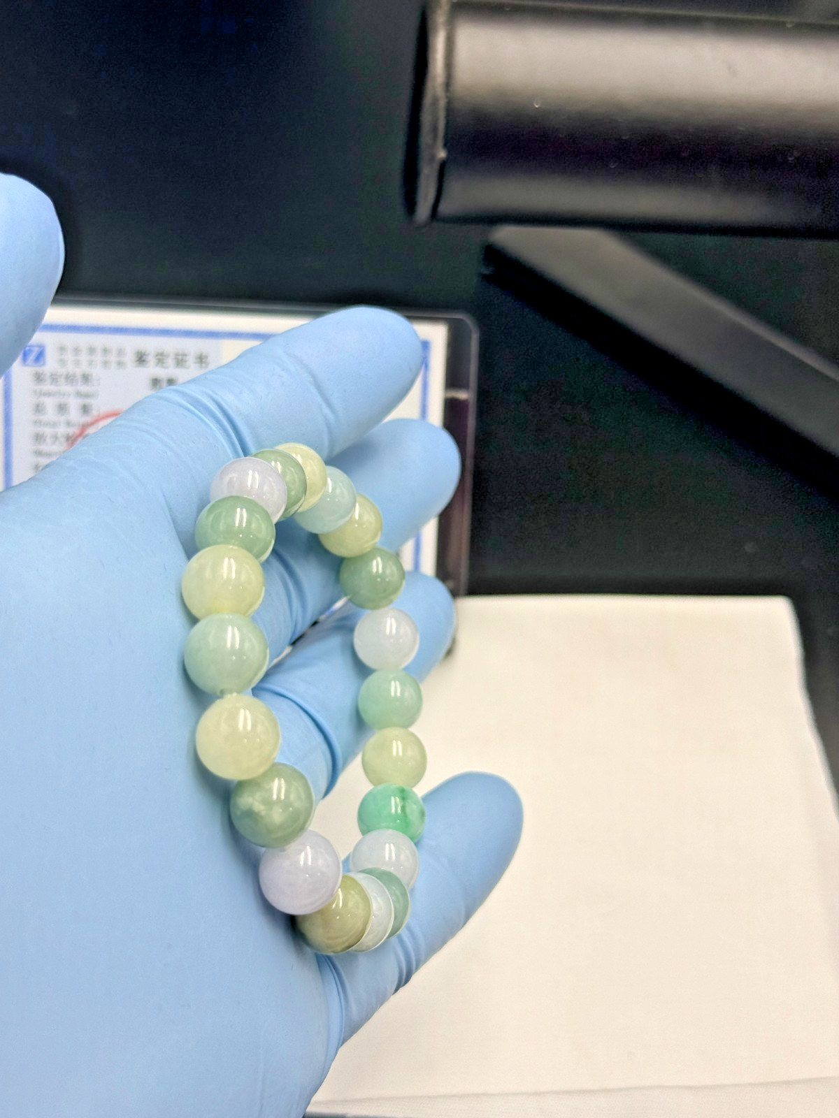 Certified Natural Jadeite Jade Beaded Bracelet Blue Green Yellow 10.3 mm #100218