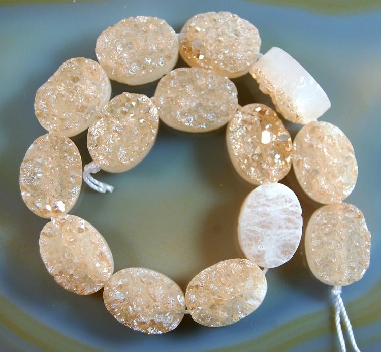 Druzy Quartz Agate Side Drilled Flat Back Connector Cabochon Beads 10x14mm 8″