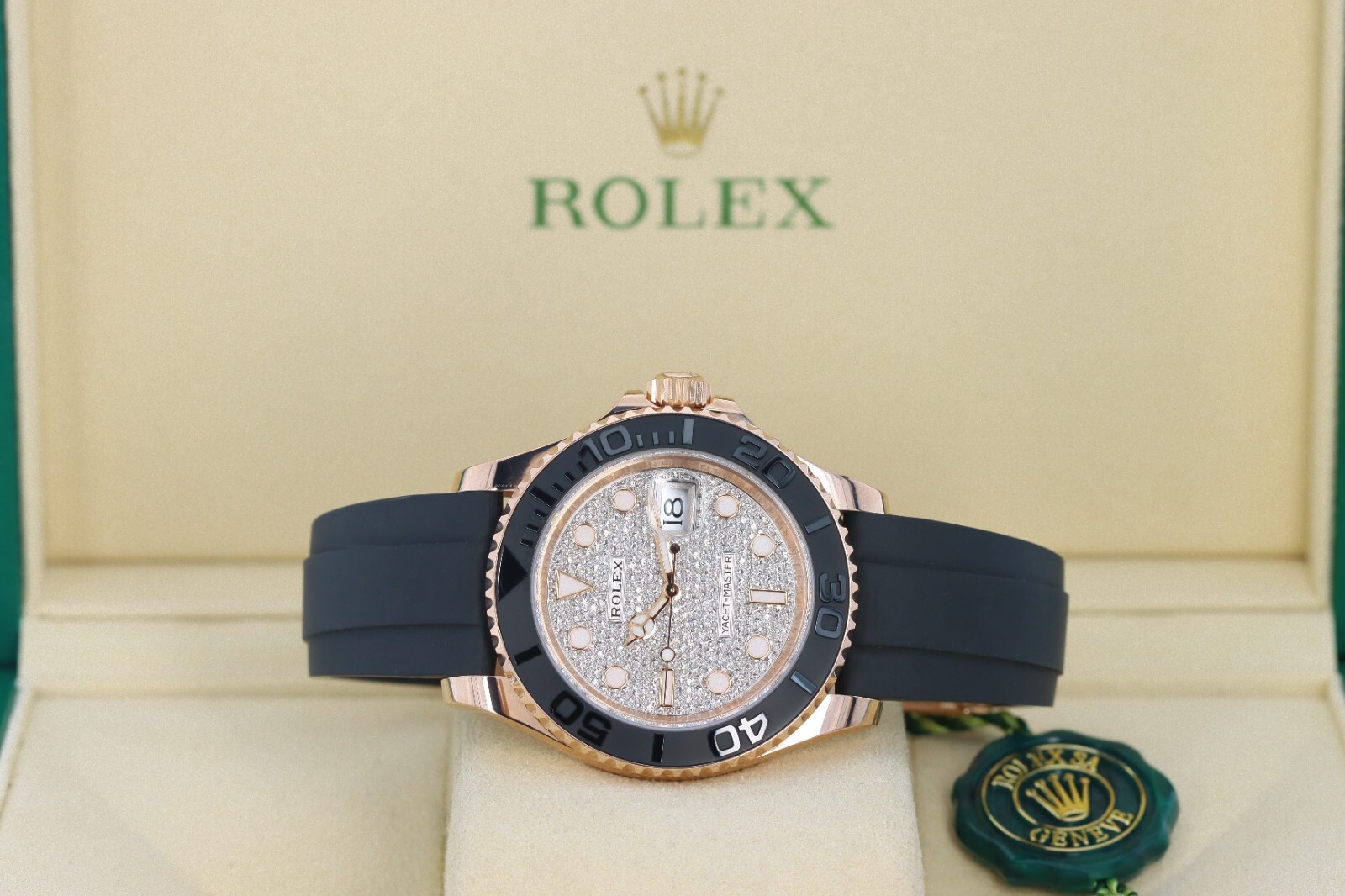 Rolex Yacht-Master 37mm, Pave Diamond Dial – 18kt Everose Gold Oysterflex 268655