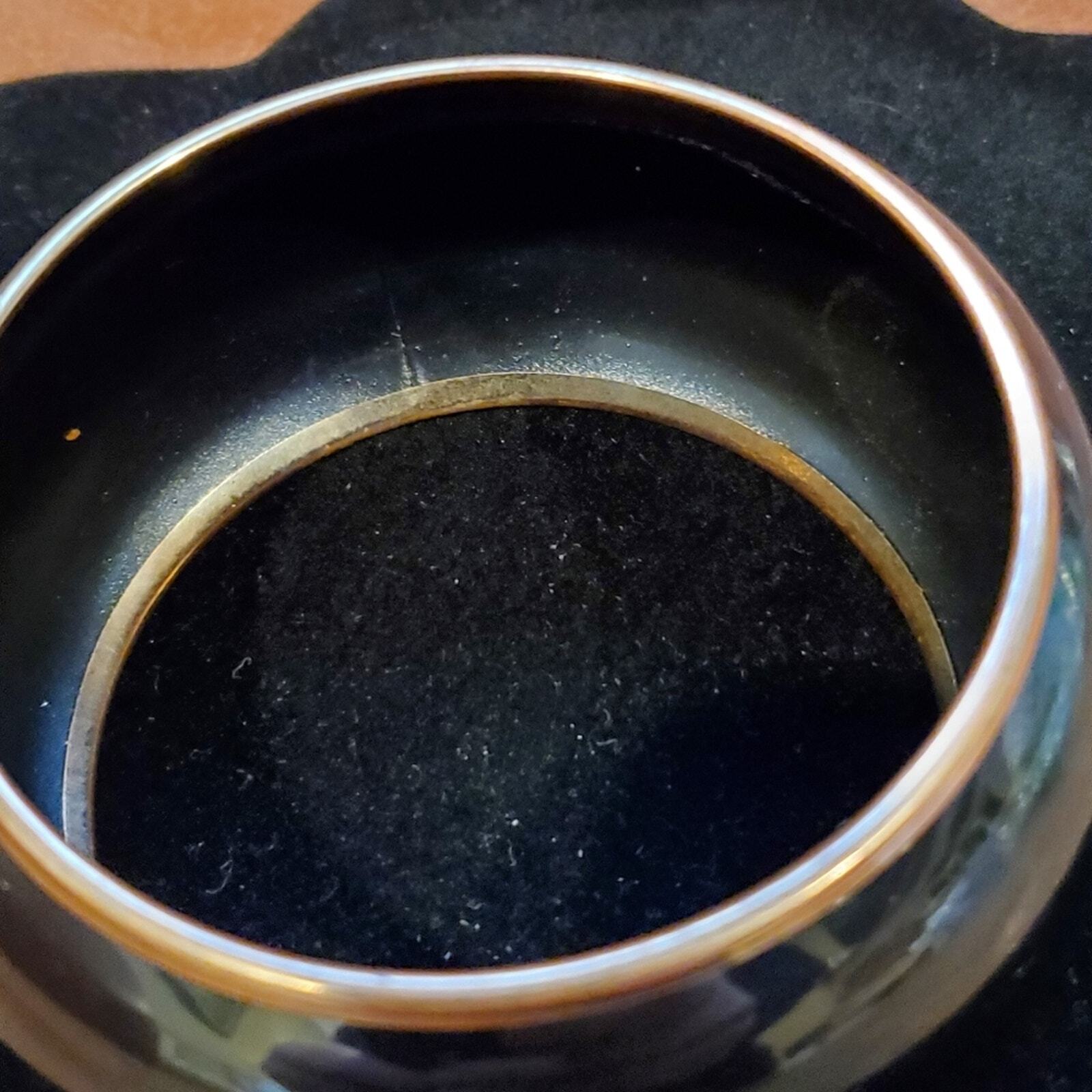 3.5 inch x 3.25 inch Bllack and Gold Metal Bangle Bracelet 2 3/4 inch Opening