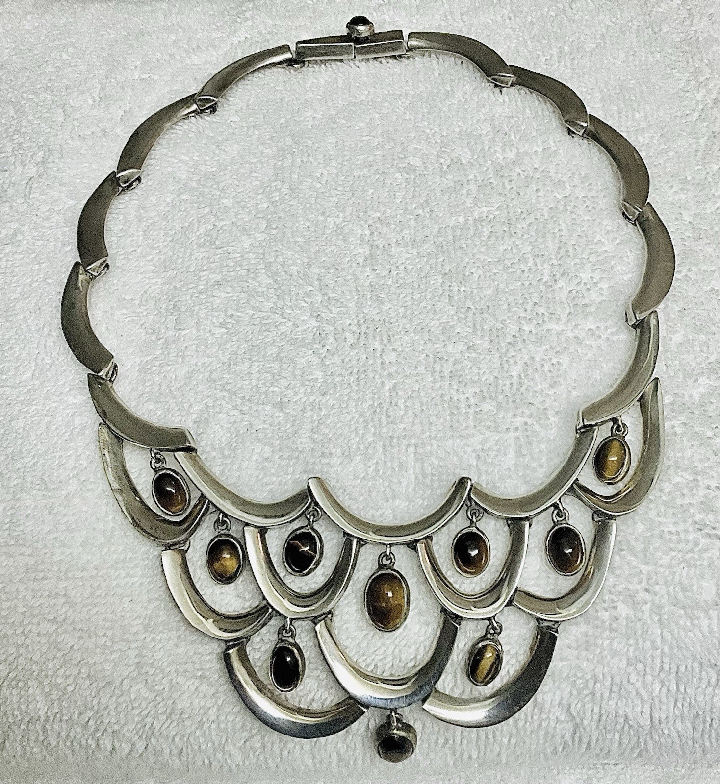 Vintage Antonio Pineda Sterling Silver TigersEye Teardrop Necklace, Taxco Mexico