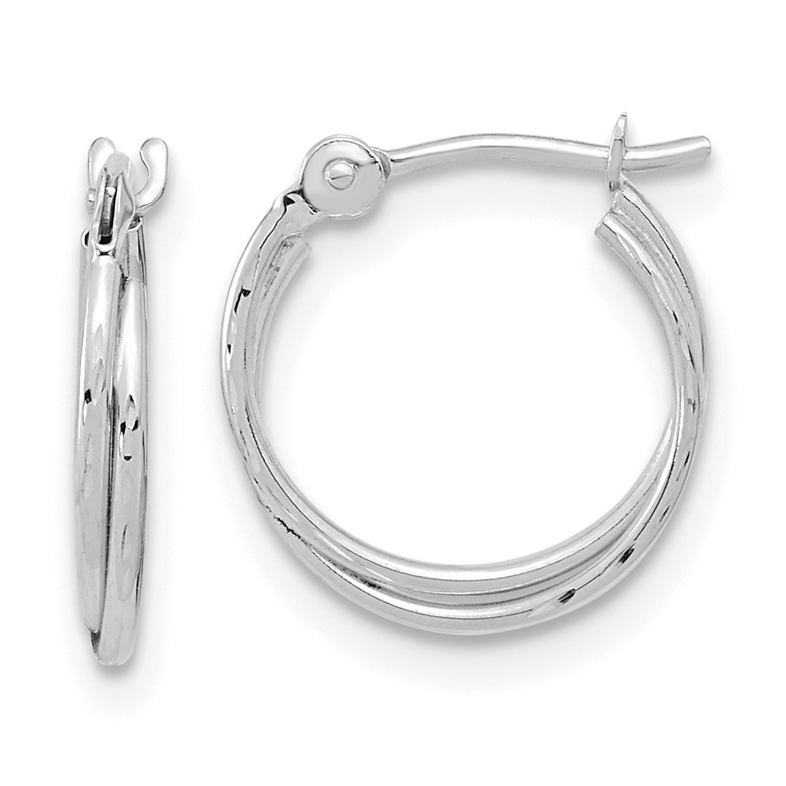12.9mm 14K White Gold Polished Shiny-Cut Double Hoop Earrings