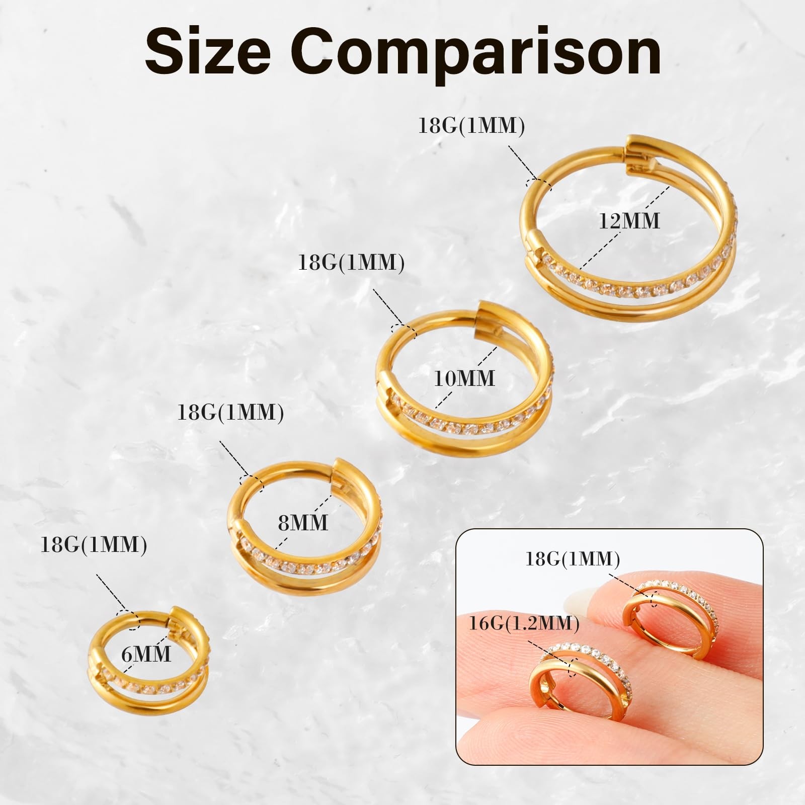 ONESING Nose Rings Hoop for Women 18G Titanium Clicker 18G(1mm)-12mm, Gold