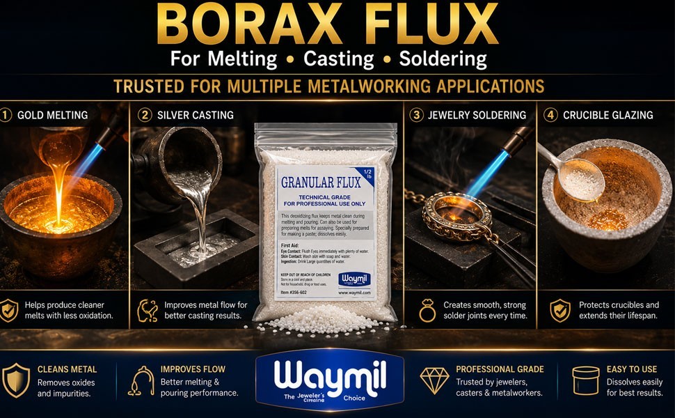 Borax Flux 1/2 Pound Melting Gold Silver Crucible Glaze Jewelry Casting 8 Oz.