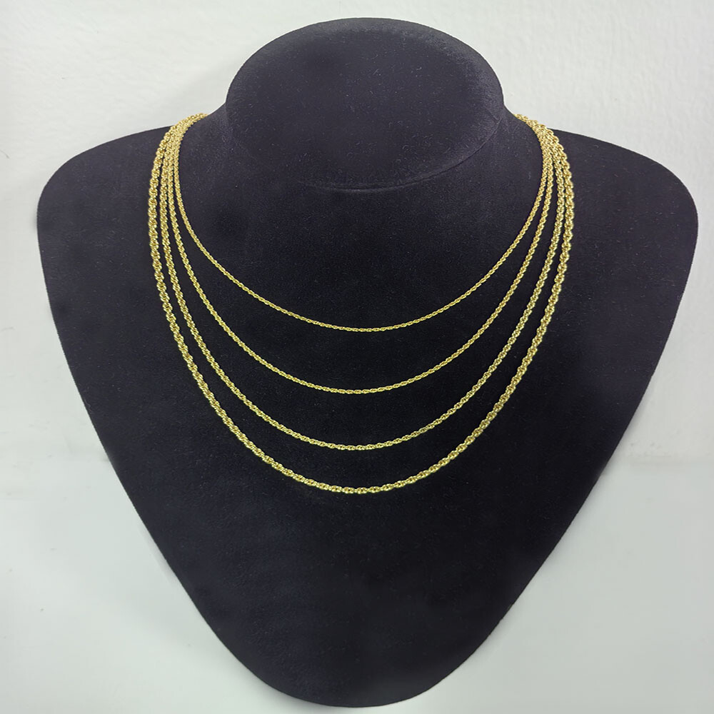 14K Real Solid Yellow Gold 1mm-2.5mm Rope Chain Necklace with Lobster Claw Clasp