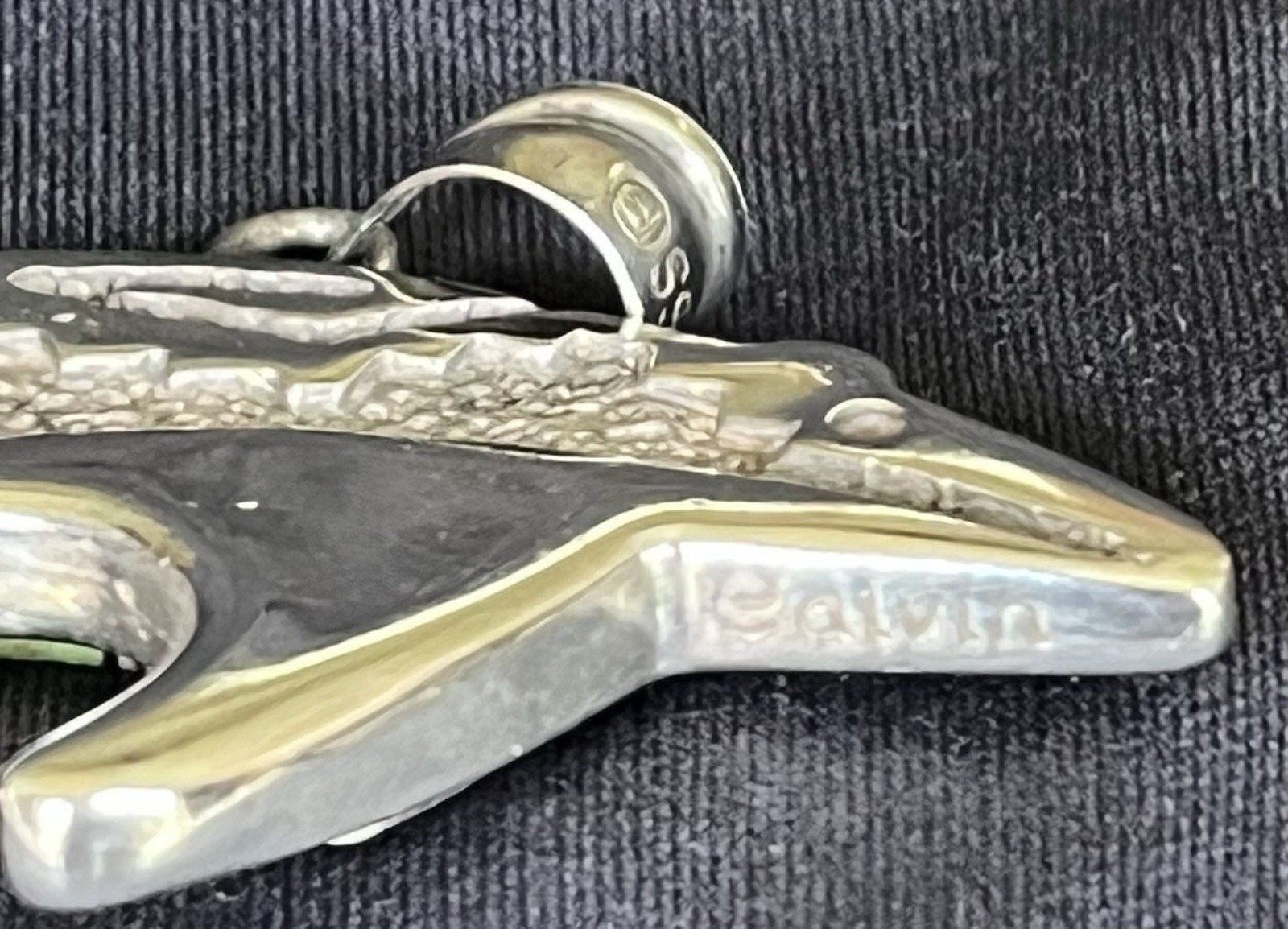 Calvin Begay Signed 925 Sterling Silver Multi Stone Inlay Bear Charm Pendant