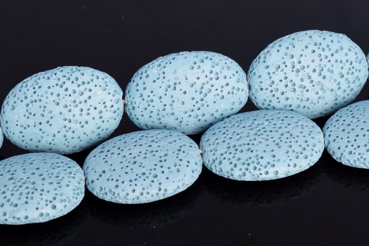 26x19MM Blue Volcanic Lava Flat Oval Grade AAA Natural Loose Beads 15.5″