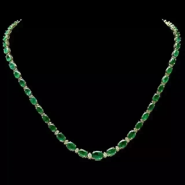 11Ct Oval Cut Lab Created Emerald Women’s Tennis Necklace 14K Yellow Gold Finish
