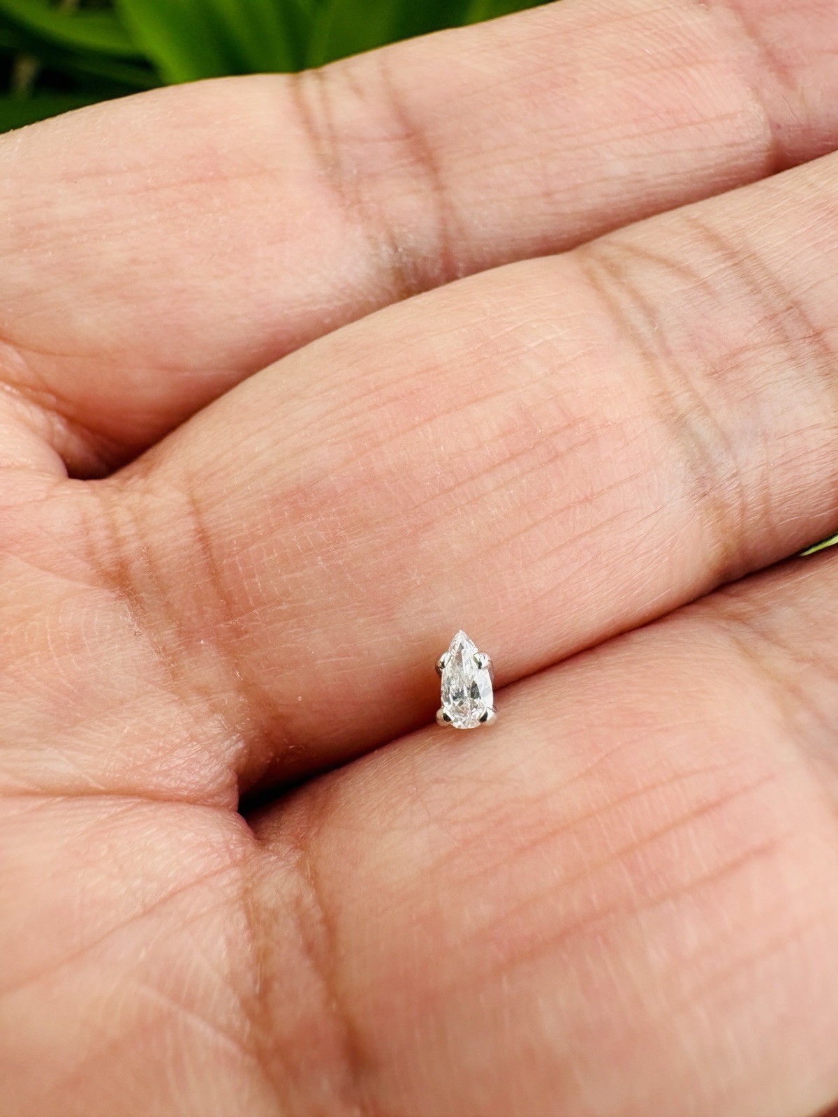 Dermal Top Pear Shape 4mm Natural Diamond 14k Solid White Gold Certified