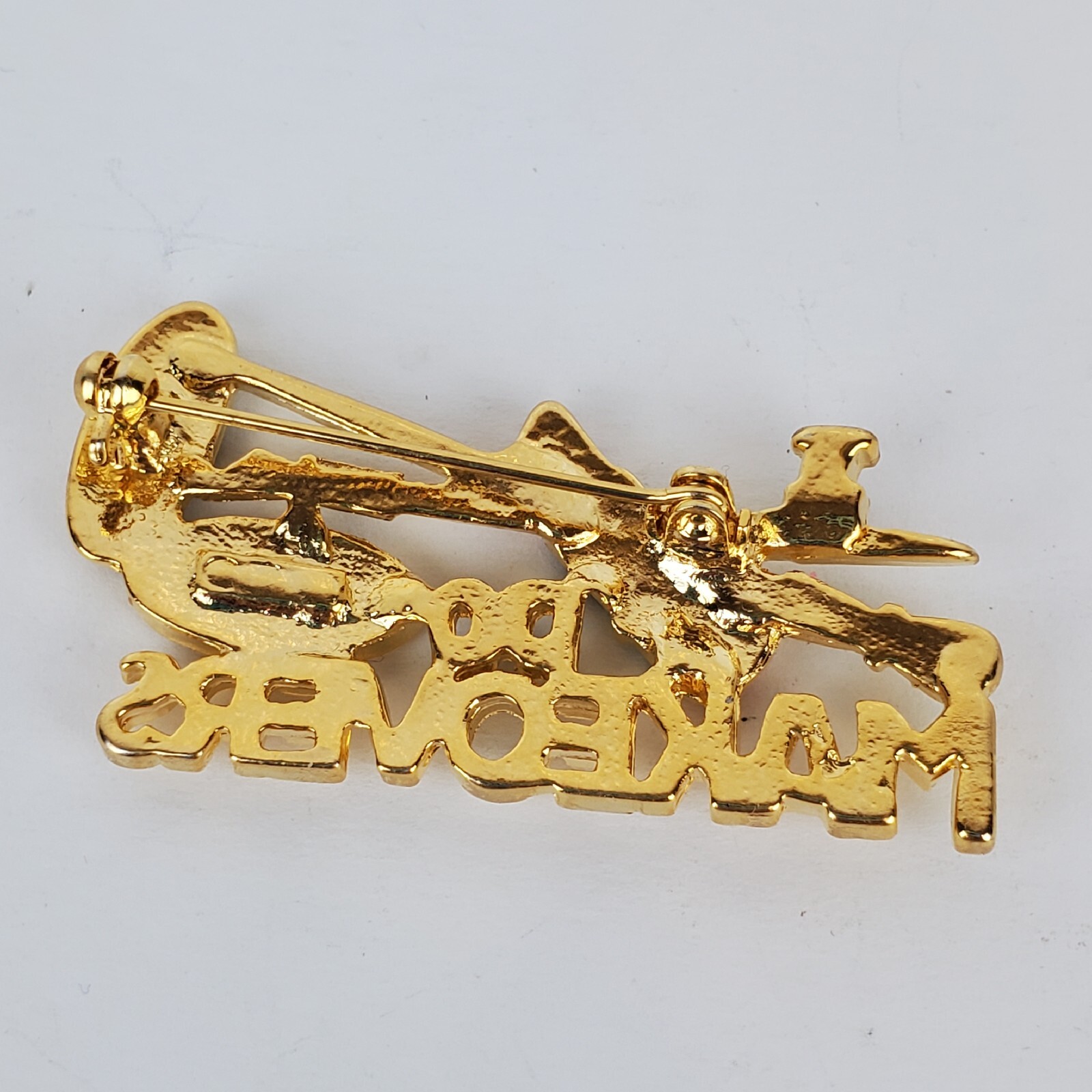 Gold Tone Metal Black Red Enamel I DO MAKEOVERS Cosmetology Brooch Pin