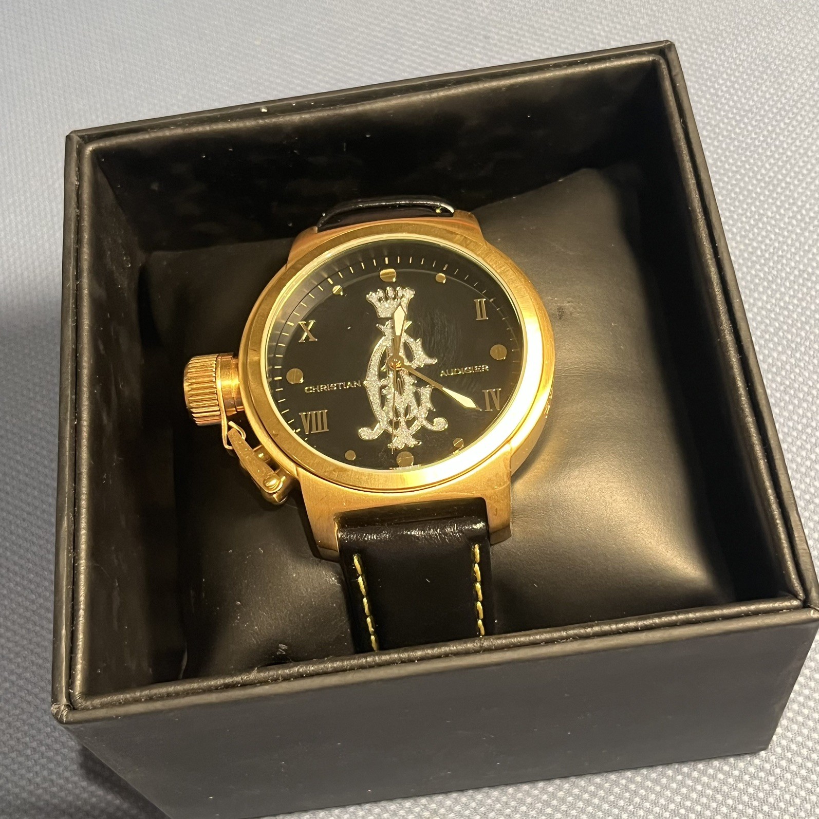 Vintage CHRISTIAN AUDIGIER Men’s Watch Black Gold Tone (NEW)