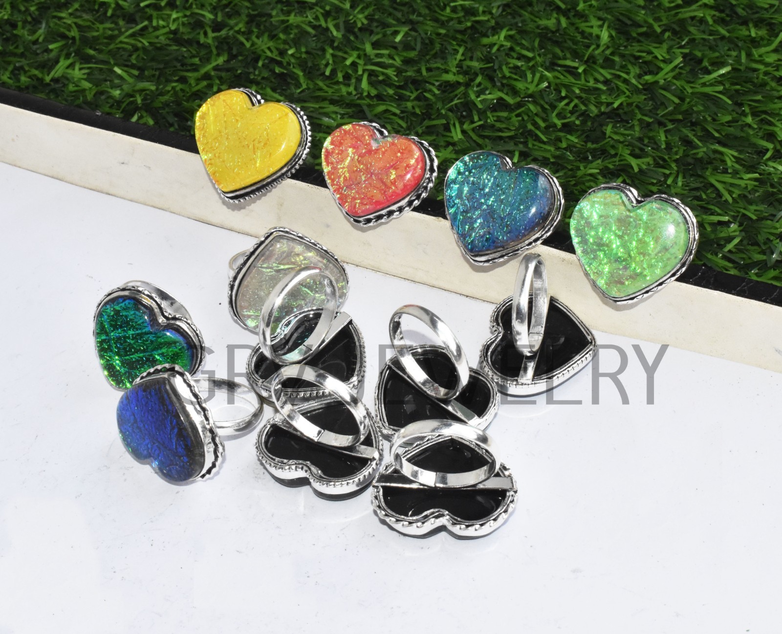 1-500 Pcs Australian Triplet Opal In Heart Rings Lot Bulk: Silver Plated Whr-71