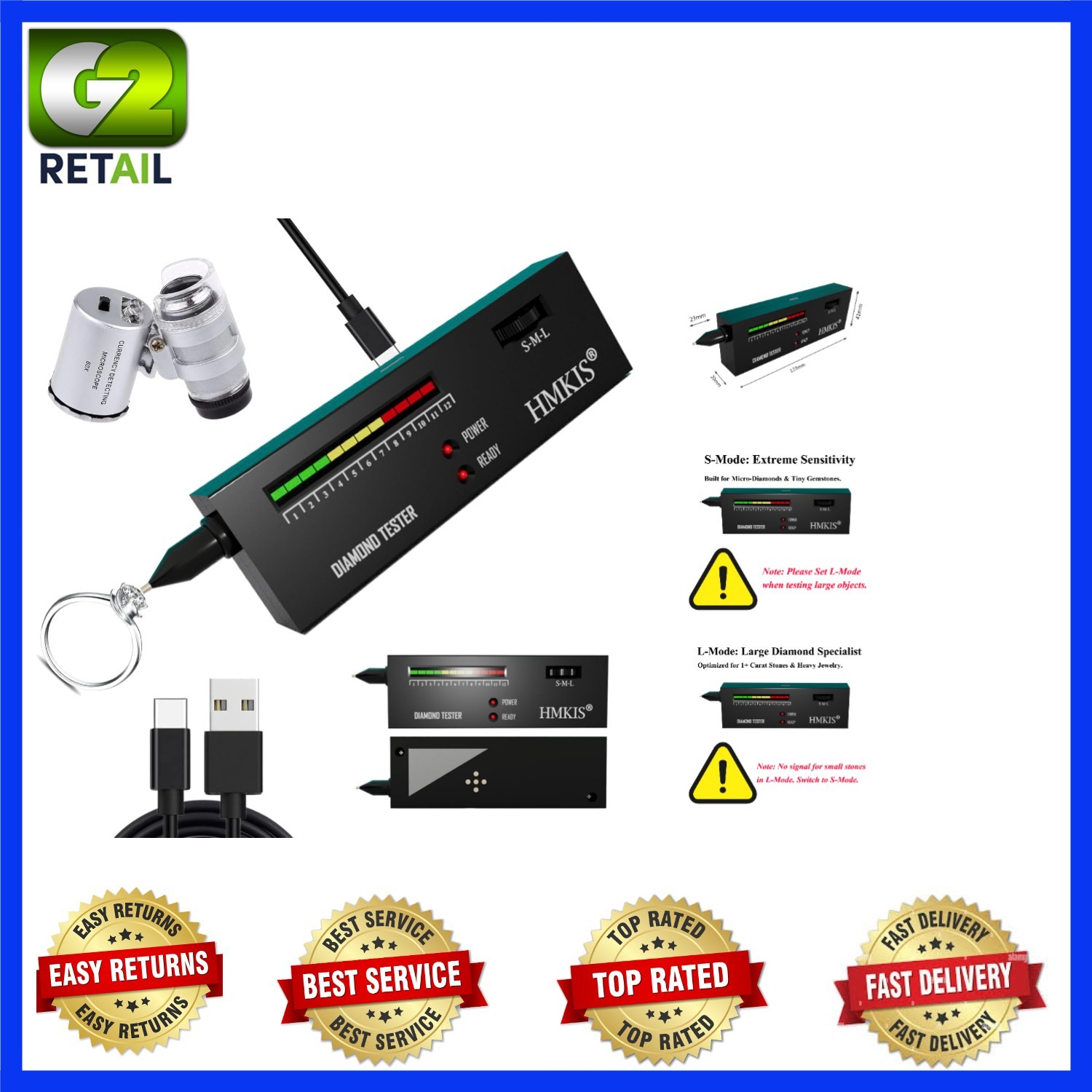 Jewelry Diamond Tester Kit: Accurate Testing Pen & 60X Magnifier Loupe Included